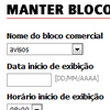tela de manutenção de blocos comerciais do gerenciador web